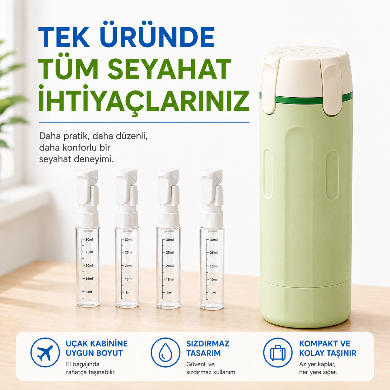 VELMORA™ 4'ü 1 Arada Seyahat Pompalı Şişe Seti